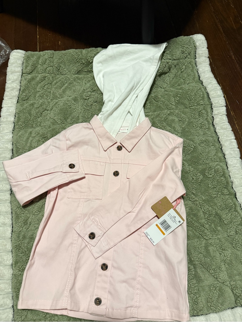 Young Hearts Girls Pink & White Hooded Shacket Jacket | Size 6 | NWT